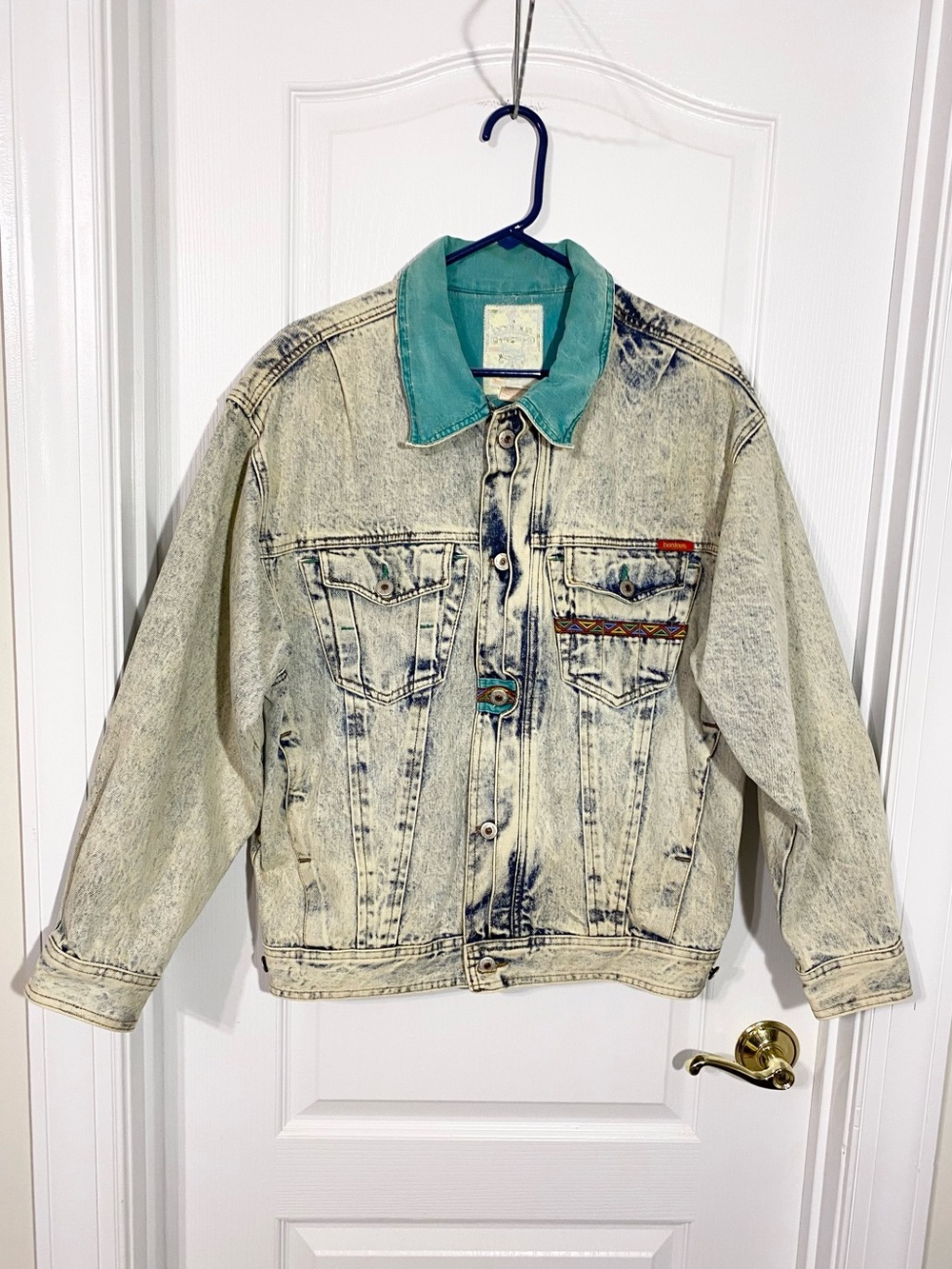 90s Bonjour Southwestern Acid Washed Denim Jean Trucker Jacket Vintage Men’s L